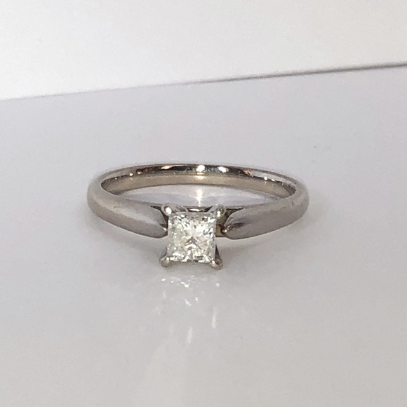 Solid Stamped 14K White Gold Natural Diamond Princess Solitaire Engagement Ring - Picture 15 of 17
